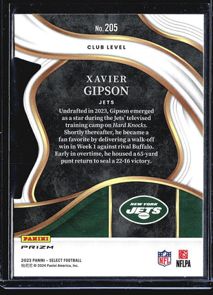 2023 Panini Select Club Level Red & Yellow Prizm Die-Cut #205 Xavier Gipson rc