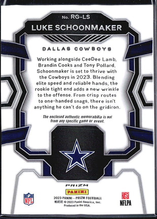 2023 Panini Prizm - Rookie Gear #RG-LS Luke Schoonmaker (MEM, RC) Silver Jersey