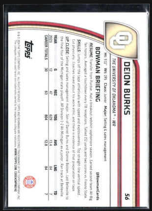 2024 Bowman University Chrome - #56 Deion Burks (RC) Purple Speckle /375