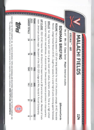 2024 Bowman University Chrome Malachi Fields 1st Black & White Stealth /48 #124