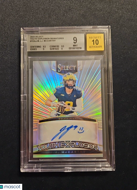 2023 JJ McCarthy Select Youth Explosion Auto /99 Bgs 9/10 Vikings