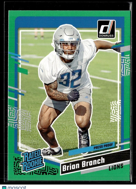 2023 DONRUSS RATED ROOKIE GREEN PRESS PROOF 328 BRIAN BRANCH LIONS