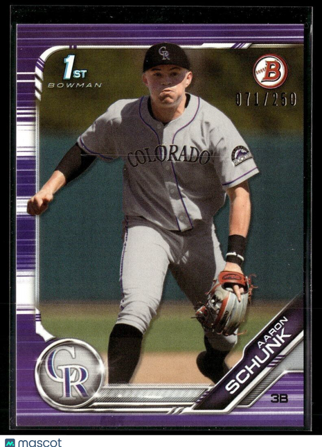 2019 BOWMAN PURPLE /250 1ST PROSPECT AARON SCHUNK ROCKIES