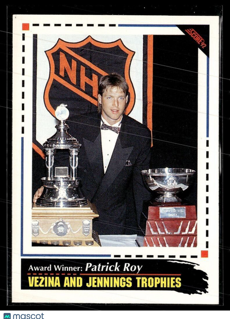 1992-93 SCORE VEZINA JENNINGS TROPHIES PATRICK ROY CANADIENS