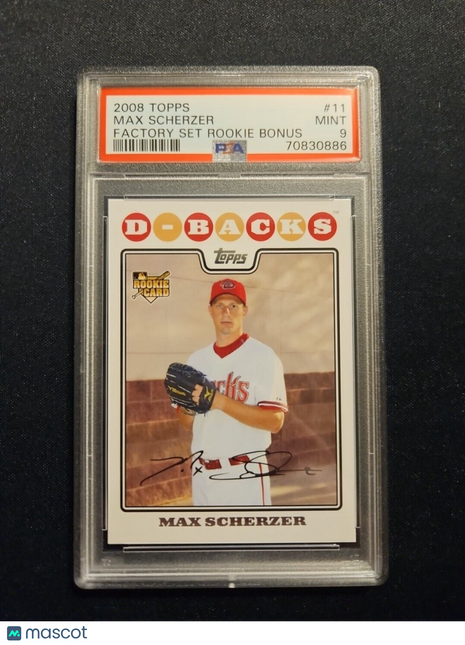 2008 Max Scherzer Topps Factory Set Rookie Bonus Rc Psa 9 #11 DBacks