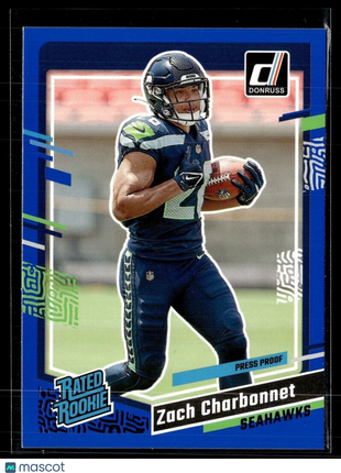 2023 DONRUSS BLUE PRESS PROOF RATED ROOKIE 392 Zach Charbonnet Seattle Seahawks