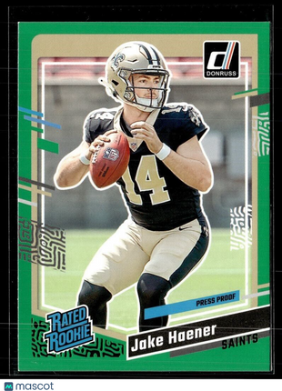 2023 DONRUSS GREEN PRESS PROOF RATED ROOKIE 374 Jake Haener - New Orleans Saints