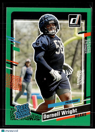 2023 DONRUSS GREEN PRESS PROOF RATED ROOKIE 313 Darnell Wright - Chicago Bears