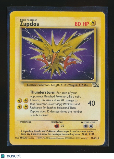 1995 POKEMON 1ST EDITION 30/62 ZAPDOS