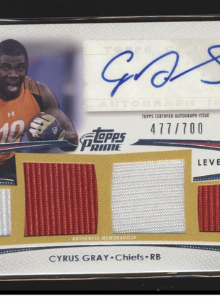 2012 PRIME LEVEL V ROOKIE /700 JERSEY AUTO CYRUS GRAY CHIEFS