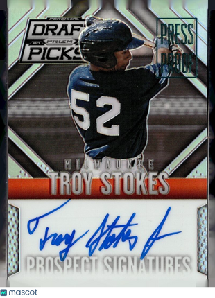 2014 PRIZM DRAFT PRESS PROOF /199 AUTO TROY STOKES BREWERS