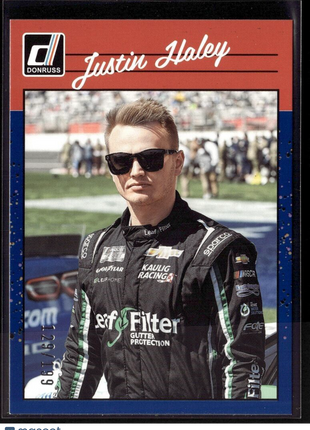 2023 DONRUSS RACING BLUE /199 THROWBACK JUSTIN HALEY