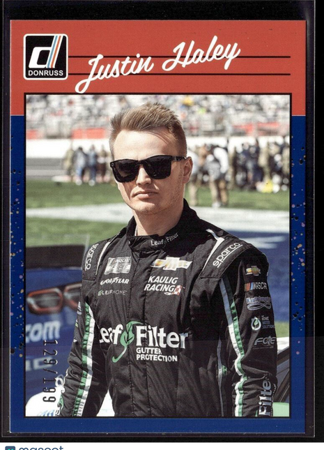 2023 DONRUSS RACING BLUE /199 THROWBACK JUSTIN HALEY