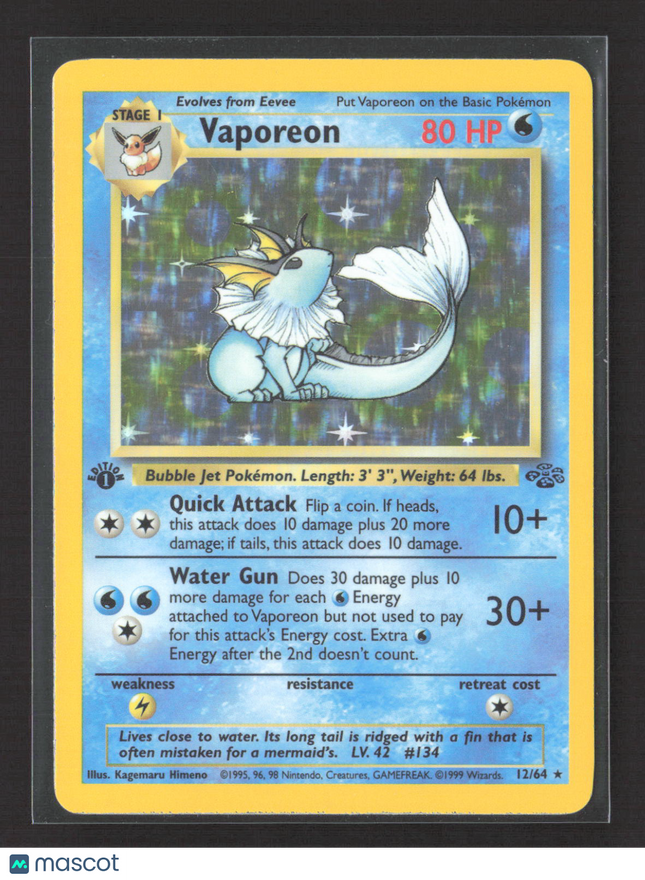 Pokemon 1999 Jungle Vaporeon 1st Edition #12/64