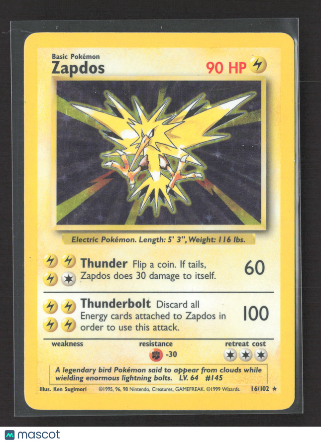 Pokemon 1999 Base Set Zapdos #16/102
