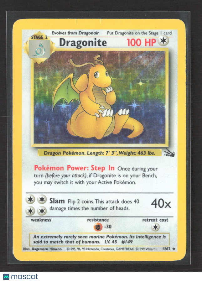 Pokemon 1999 Fossil Dragonite #4/62