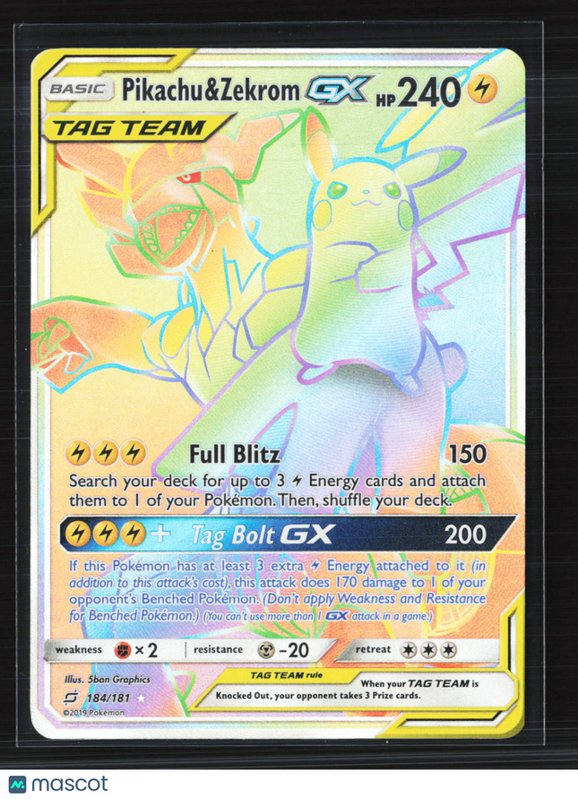 Pokemon 2019 Team Up Pikachu & Zekrom GX FA #184/181