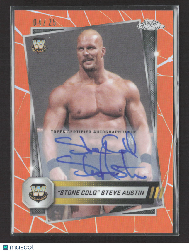 2025 Topps Chrome WWE Legends Stone Cold Steve Austin Orange Refractor Auto /25