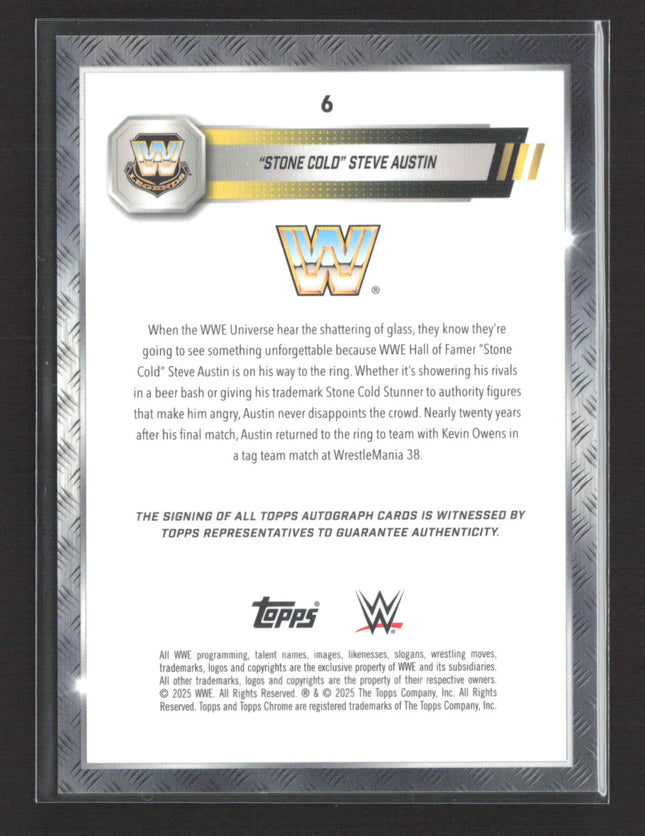 2025 Topps Chrome WWE Legends Stone Cold Steve Austin Orange Refractor Auto /25