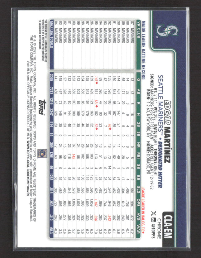 2025 Topps Chrome Edgar Martínez #CLA-EM Orange Refractor Auto /25