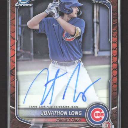 2025 Topps 1st Bowman Chrome Jonathon Long #CPA-JLG Orange Reptillian Auto /25