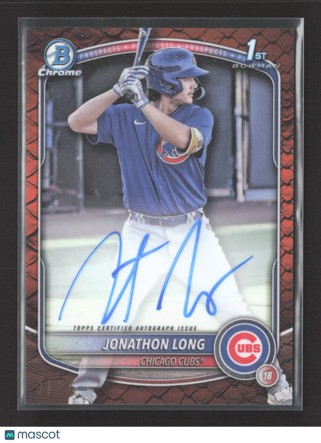 2025 Topps 1st Bowman Chrome Jonathon Long #CPA-JLG Orange Reptillian Auto /25