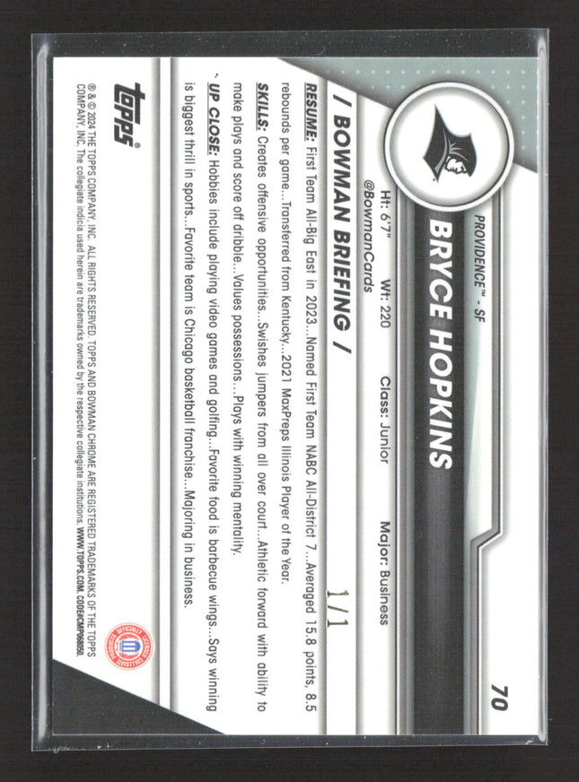 2024 Bowman Chrome University Bryce Hopkins #70 Padparadscha 1/1 1st Bowman