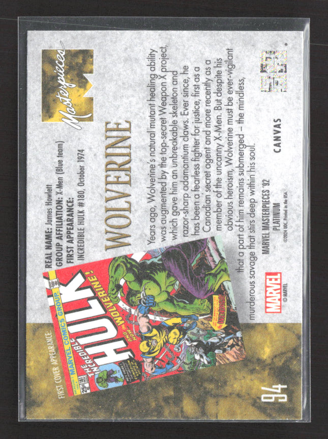 2024 Upper Deck Marvel Masterpieces '92 Platinum Wolverine Canvas #94