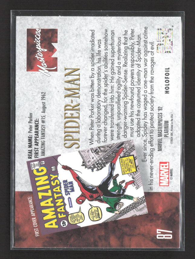 2024 Upper Deck Marvel Masterpieces '92 Platinum Spider Man Holofoil #87