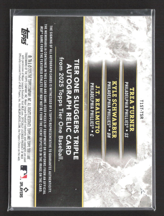 2025 Topps Tier One Kyle Schwarber JT Realmuto Trea Turner Triple Auto Relic /10