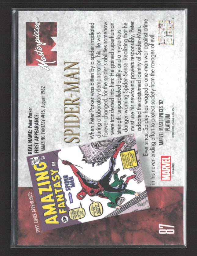 2024 Upper Deck Marvel Masterpieces '92 Platinum Spider Man First Appearance #87