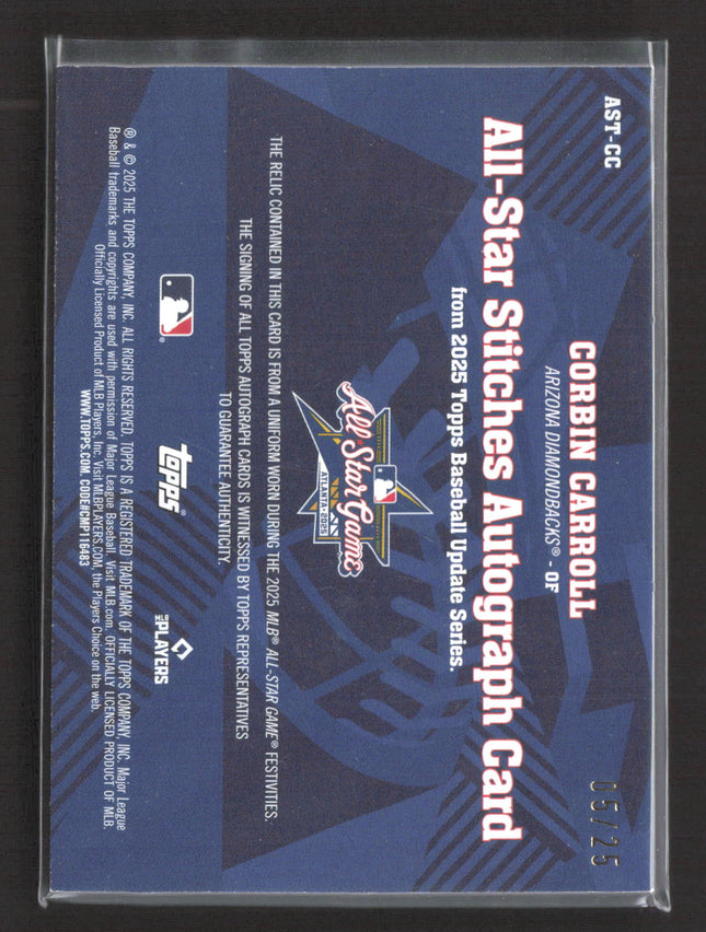2025 Topps Update Series All-Star Stitches Auto Patch Corbin Carroll #AST-CC /25