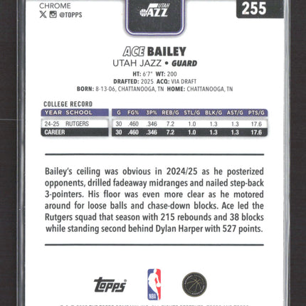 2025 Topps Chrome Ace Bailey #255 RC