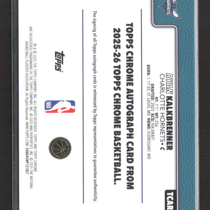 2025 Topps Chrome Basketball Ryan Kalkbrenner #TCAR-RK Purple 26/75 RC Auto