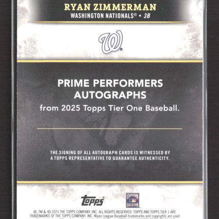 2025 Topps Tier One Ryan Zimmerman #PPA-RZ 13/25 Prime Performers Auto