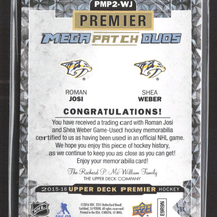 2015 Upper Deck Premier Mega Patch Duos Shea Weber Roman Josi #PMP2-WJ /25 Patch