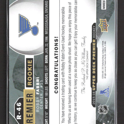 2016 Upper Deck Premier Robby Fabbri #R-46 Jersey