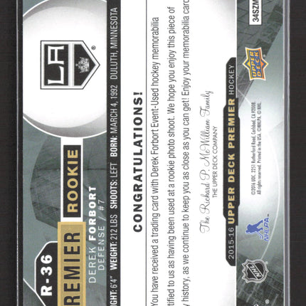 2016 Upper Deck Premier Derek Forbort #R-36 Jersey