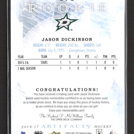 2016 Upper Deck Artifacts Jason Dickinson #178 039/399 Jersey