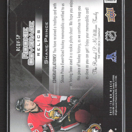 2016 Upper Deck Black Rookie Coverage Relics Shane Prince #RCOV-SP Jersey