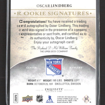 2015 Upper Deck Exquisite Collection Oscar Lindberg #ERS-OL 337/399 Auto