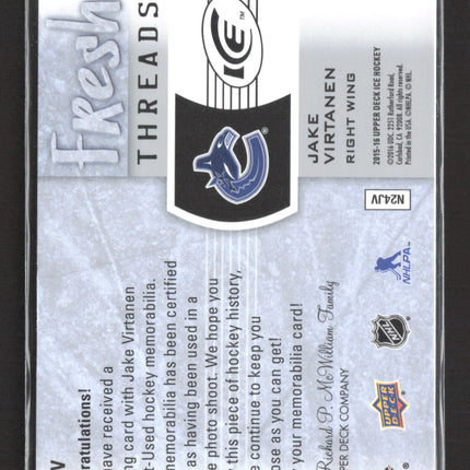 2015 Upper Deck Ice Fresh Threads Jake Virtanen #FT-JV Memorabilia Jersey