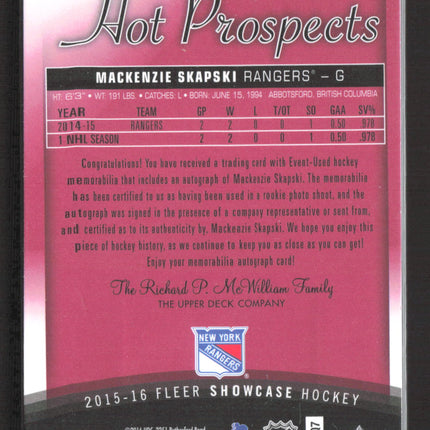 2015 Fleer Showcase Hot Prospects Mackenzie Skapski #171 Rc Patch Auto /25