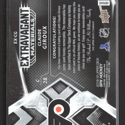 2019 Upper Deck SPx Hockey Extravagant Materials Claude Giroux #EX-CG Jersey