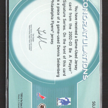2002 Be A Player Signature Series Dennis Seidenberg #SGJ-65 Game-Used Jersey