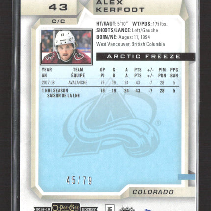 2018 O-Pee-Chee Platinum Alex Kerfoot #43 Arctic Freeze 45/79