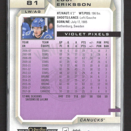 2019 2018 O-Pee-Chee Platinum Loui Eriksson #81 Violet Pixels
