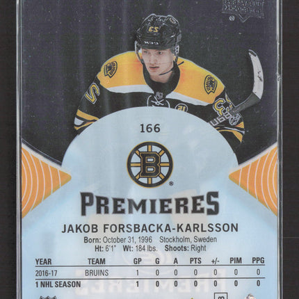 2018 2017 Upper Deck Ice Ice Premieres Jakob Forsbacka-Karlsson #166 /499