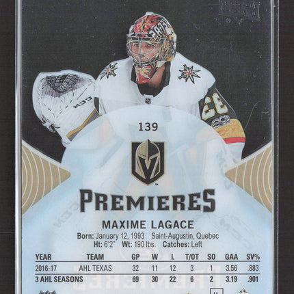 2018 2017 Upper Deck Ice Premieres Maxime Lagace #139 733/999