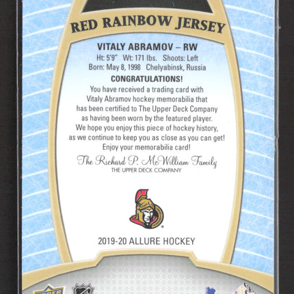 2020 Upper Deck Allure Vitaly Abramov #84 Red Rainbow Jersey Memorabilia Jersey
